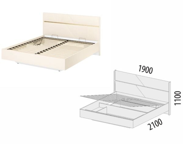 Кровать с подъемным механизмом Монако 903.36 Белый шпон/Даллас Айвори_4
