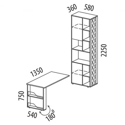 Стол-стеллаж (лев/прав) Монако 903 302 Дуб Вотан / Белый шпон / Альпийский белый_10