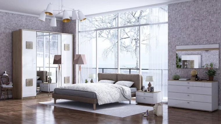 Шкаф трехстворчатый с зеркалом и декоративными накладками Фиджи 004 Дуб Золотой Белый_3