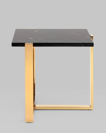 Журнальный столик Тоби 61*61 черный мрамор сталь Золото_3