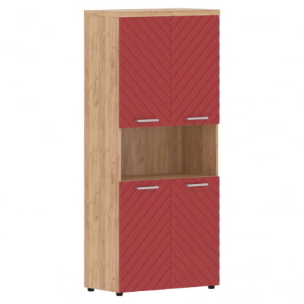 Шкаф с 2-мя комплектами глухих малых дверей и топом Torr LUX TLHC 85.4 Дуб Бофорд Красный_0