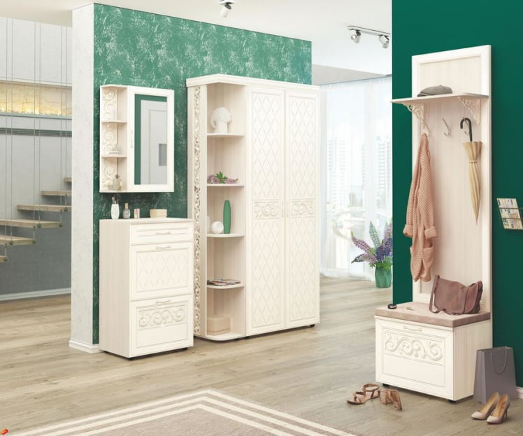 Угловой набор мебели для прихожей Тиффани 2 Сосна Астрид Мелинга Игуана_0