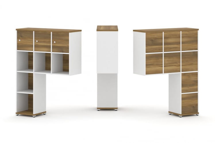 Надставка на стол высокая односторонняя + задняя стенка (8 шт.) + распашной фасад (3 шт.) CONCEPT CN.ONV-003 Сандал Янтарный Белый бриллиант Белый металл_0