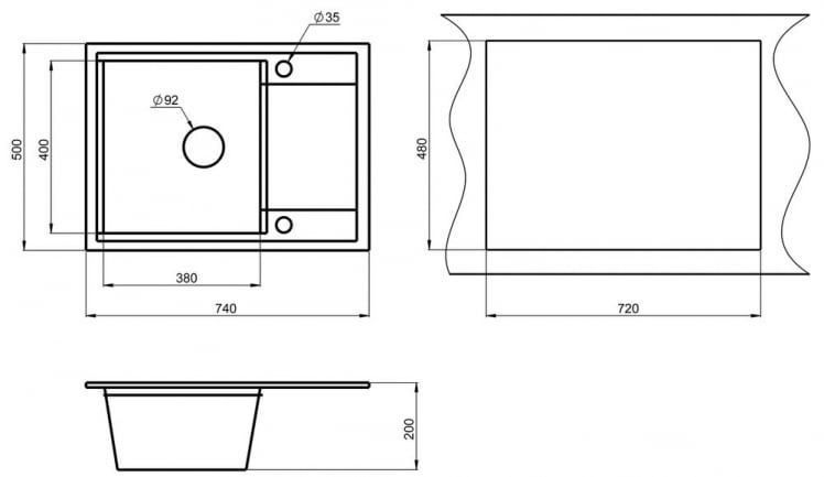 Кухонная мойка HIBRID HI-74 Черный-арктик_2