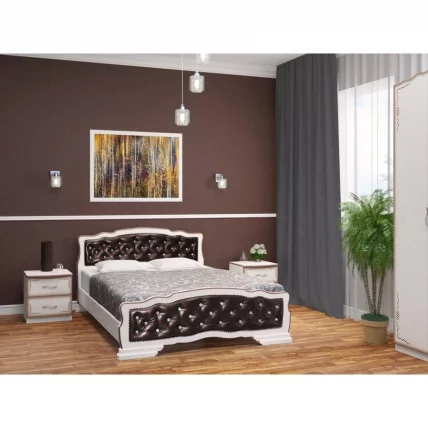 Кровать из массива Карина-10 200х140 Дуб молочный Темная экокожа_1