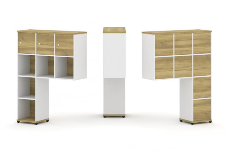 Надставка на стол высокая односторонняя + задняя стенка (8 шт.) + распашной фасад (3 шт.) CONCEPT CN.ONV-003 Дуб Винченцо Белый бриллиант Черный металл_0