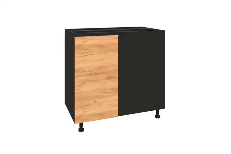 Тумба кухонная угловая 1000 (левая) Шервуд ЛД 281.091.000.008 Черная Дуб золотой_0