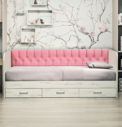 Кровать с продольной мягкой спинкой Софа №14 (900х2000) Ясень Анкор светлый Велюр 321_1