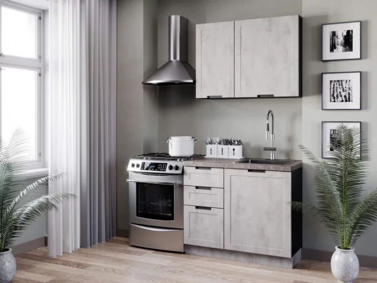 Кухонный гарнитур Джамис 1600 Черный Белый камень_0