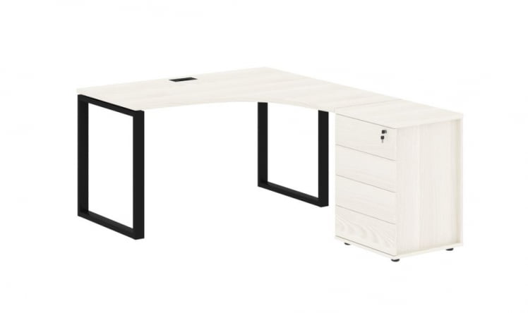 Стол эргономичный с тумбой правый EDIS EQCET 1318 R Ясень Траун Черный_0