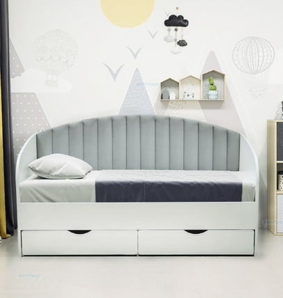 Кровать с продольной мягкой спинкой Софа №12 (800х1900) Дуб Сонома светлый Велюр 108_0