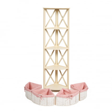 Угловая этажерка Secret De Maison ANGULAIRE 4 ( mod. PE-05 ) paulownia, мдф, 34x34x158см, butter white (слоновая кость), ткань - красная клетка_2