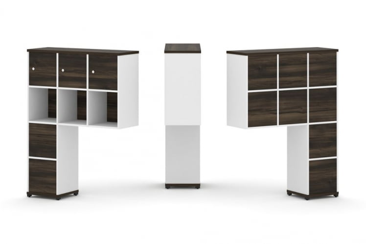 Надставка на стол высокая односторонняя + задняя стенка (8 шт.) + блок с 2-мя ящиками (2 шт.) + распашной фасад (3 шт.) CONCEPT CN.ONV-006 Дуб Мали Белый бриллиант Черный  металл_0