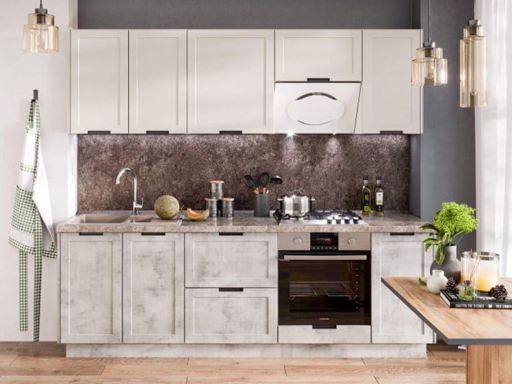 Кухонный гарнитур Джамис №1 Белый кашмир Белый камень_0