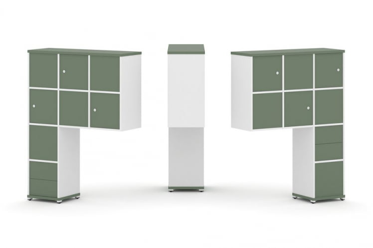 Надставка на стол высокая двухсторонняя + задняя стенка (8 шт.) + блок с 2-мя ящиками (2 шт.) + распашной фасад (6 шт.) CONCEPT CN.DNV-004 Кобо Белый бриллиант Белый металл_0