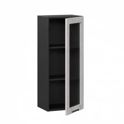 Шкаф кухонный 400 высокий со стеклом Джамис ЛД 296.420.000.068 Черный Белый камень_1