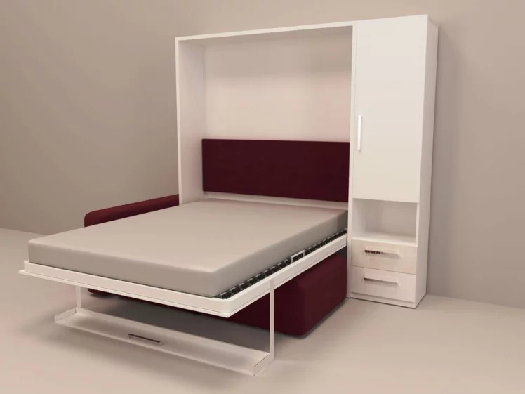 Шкаф-диван-кровать Смарт 1 правый с пуфом 1600 Ясень шимо темный_1