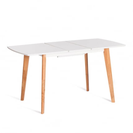 Стол обеденный раскладной Claire столешница МДФ, опоры дерево гевея, белый / натуральное дерево, 110+30 x 75 x 75см_8