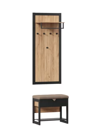 Вешалка с банкеткой Техно ЛД 02 Дуб Золотой Черный_0