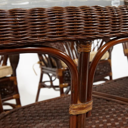 Комплект обеденный ANDREA GRAND (стол со стеклом+6 кресел+ подушки) Pecan Washed (античн. орех), Ткань рубчик, цвет кремовый_20