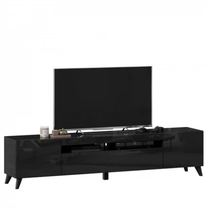 Тумба под ТВ Бруклин 2000 с опорами Черный глянец_2
