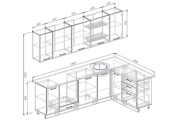 Гарнитур кухонный угловой 2600 Антрацит 2600х1600_1
