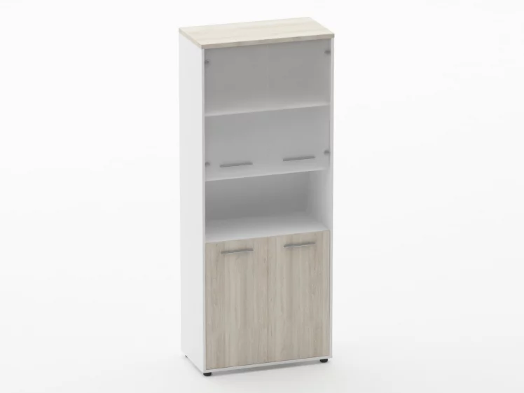 Шкаф 4 широкий верх стеклянные двери, низ закрытый, с нишей Deka 10.19.181 Дуб Верцаска/Белый_0