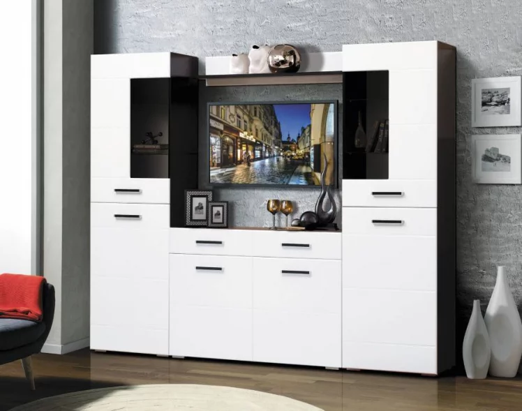 Набор мебели для гостиной Грация 1.8 с комодом с 3-мя ящиками и 3-мя дверями МДФ матовый Венге/Дуб выбеленный_0