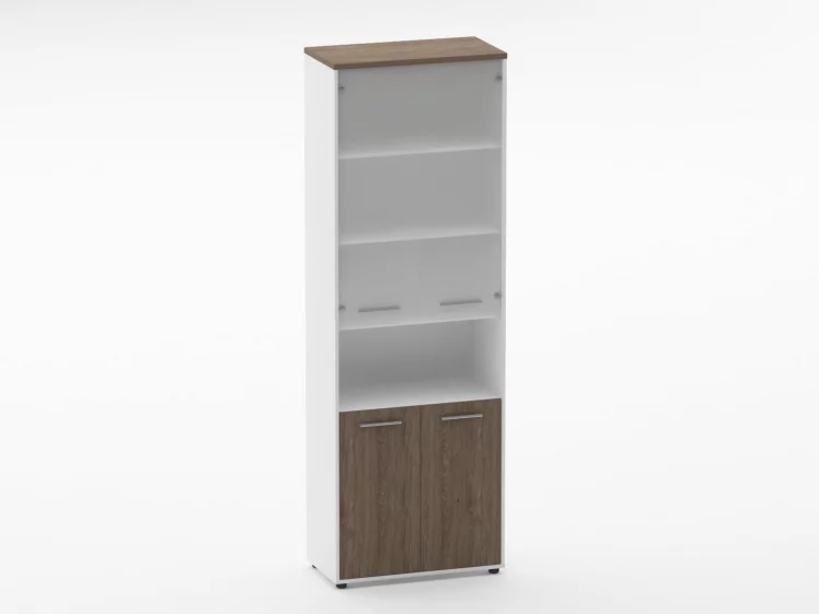 Шкаф 5 широкий верх стеклянная дверь, низ закрытый, с нишей Deka 10.23.181 Дуб Верцаска/Белый_0