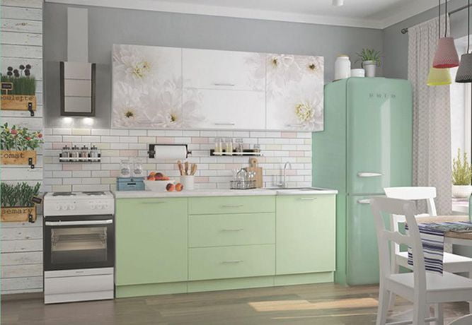 Кух. гарнитур Флоренс ГРИН 1.6, МДФ белый глянец/зеленый суперматовый ПФ №182 (б/сушки 500)_0