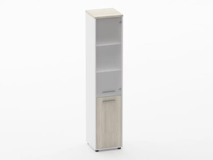 Шкаф 4 узкий верх стеклянная дверь, низ закрытый Deka 10.19.17Пр Дуб Сантана светлый/Белый_0