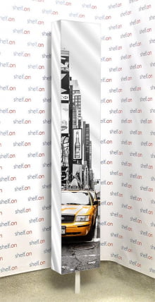 Зеркальный поворотный шкаф с принтом Зум Шелф Арт Молочный дуб_4