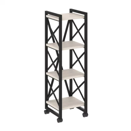 Стеллаж на колесных опорах - 4 полки LOFT  VR.L-MST.K-4.4 Металл черный Денвер светлый_0