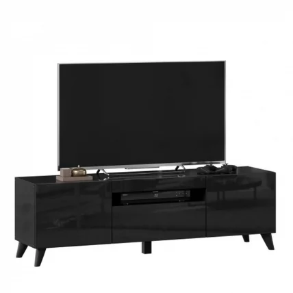 Тумба под ТВ Бруклин 1500 с опорами Черный глянец_2
