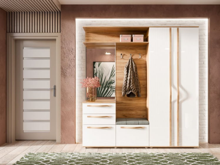 Вешалка с тумбой Марта-2 ЛД 136.040.000 Дуб золотой Белый глянец_1