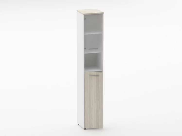 Шкаф 5 узкий верх стеклянная дверь, низ закрытый, с нишей Deka 10.23.20Л Дуб Сантана светлый/Белый_1