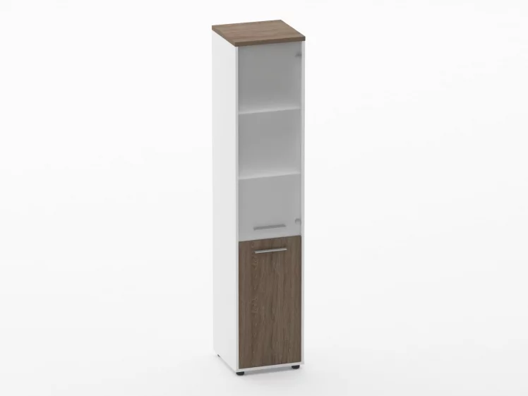 Шкаф 4 узкий верх стеклянная дверь, низ закрытый Deka 10.19.17Пр Дуб Верцаска/Белый_0