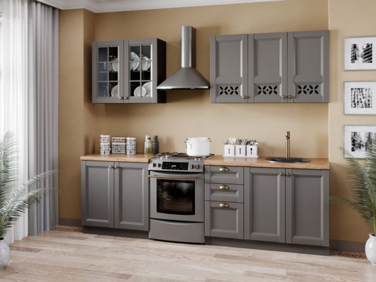 Тумба кухонная 450 Амели-3 ЛД 299.030.000.006 Черный Оникс серый_2