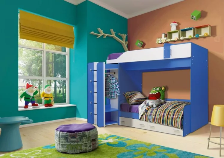 Кровать детская двухъярусная Юниор-8 Синий/Белый_0