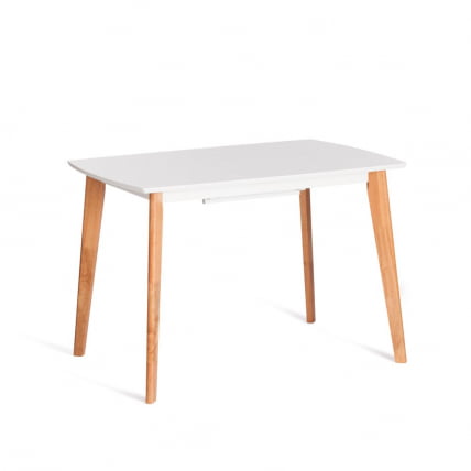 Стол обеденный раскладной Claire столешница МДФ, опоры дерево гевея, белый / натуральное дерево, 110+30 x 75 x 75см_7