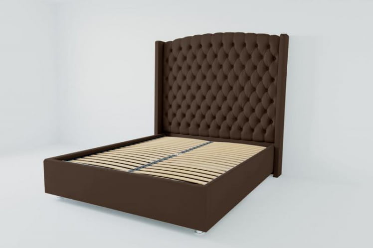 Мягкая интерьерная кровать "Берлин Люкс" с ортопедическими латами (металл) Материал фасада: Искусственная кожа; Спальное место: 900х2000 мм; Цвет фасада: Коричневый; Цвет корпуса: Коричневый _0
