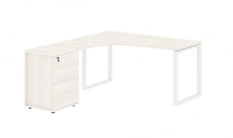 Стол эргономичный с тумбой левый EDIS EQCET 1518 L Ясень Траун Белый_0