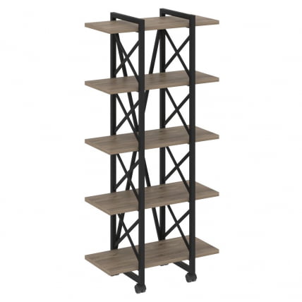 Стеллаж на колесных опорах - 5 полок LOFT VR.L-MST.K-5.4V Металл черный Тиквуд темный_0