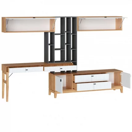 Тумба ТВ комбинированная Бари ЛД 698.070.000 Дуб Золотой Оникс серый Белый_1