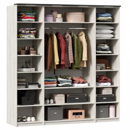 Шкаф четырехстворчатый с комбинированными дверями Техно 13 Дуб Крафт белый Серый шифер_1