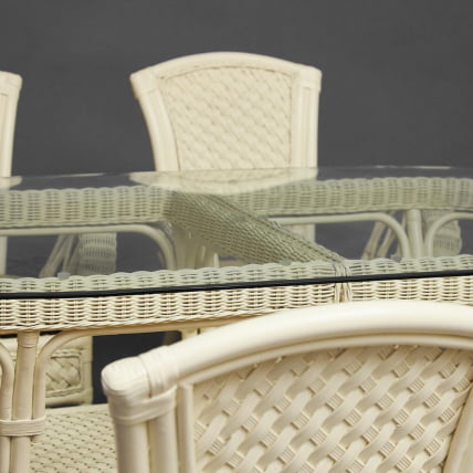 Комплект обеденный ANDREA GRAND (стол со стеклом+6 кресел+ подушки) TCH White (белый), Ткань рубчик, цвет кремовый_24