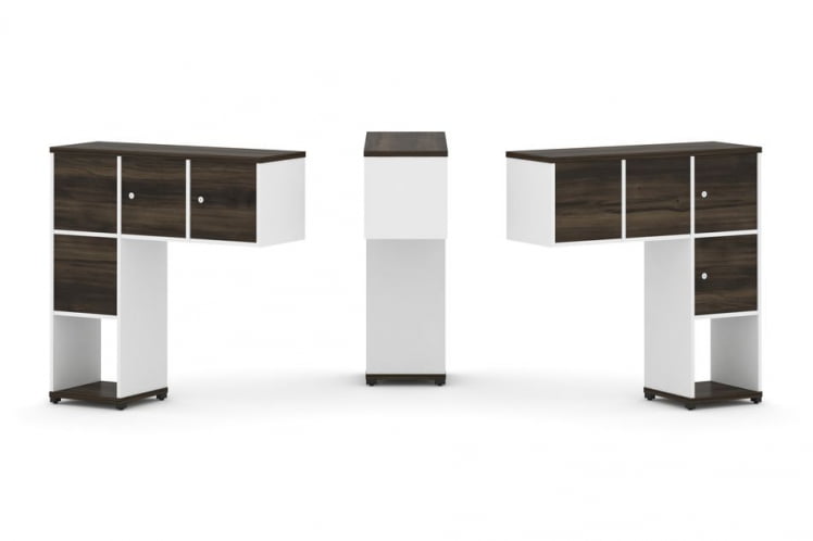 Надставка на стол низкая двухсторонняя + задняя стенка (4 шт.) + распашной фасад (4 шт.) CONCEPT CN.DNN-002 Дуб Мали Белый бриллиант Черный металл_0