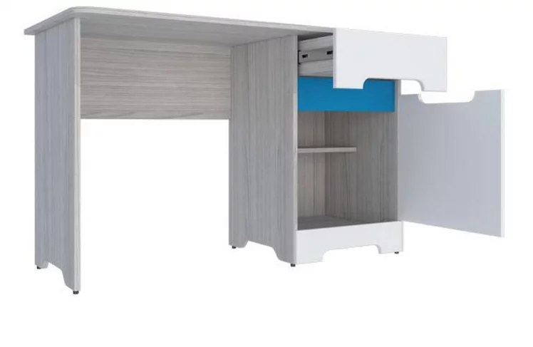 Стол Палермо-3 Юниор Белый глянец Ясень шимо светлый Синий_2