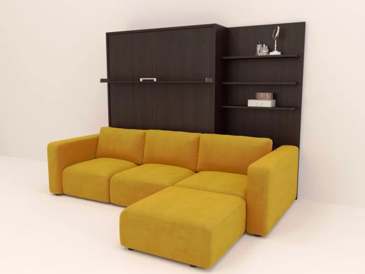 Диван кровать-трансформер Смарт 1 с пуфом 3-в-1 1600 правый Ясень шимо темный_0