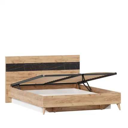 Кровать двуспальная 1600 Шелли с подъемным механизмом Дуб золотой Мрамор черный_2